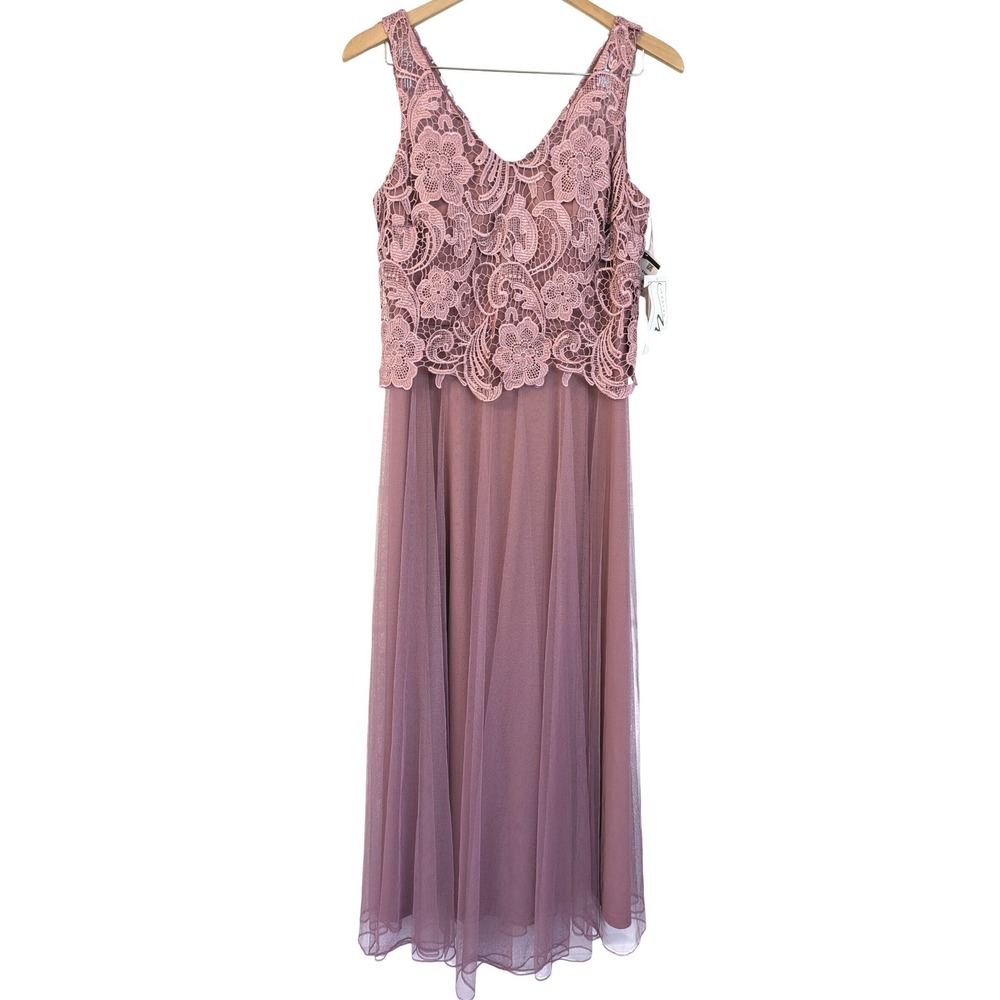 Mother of the Bride Dress Womens Size 8 Muave Floral Lace Mesh Sleeveless Formal